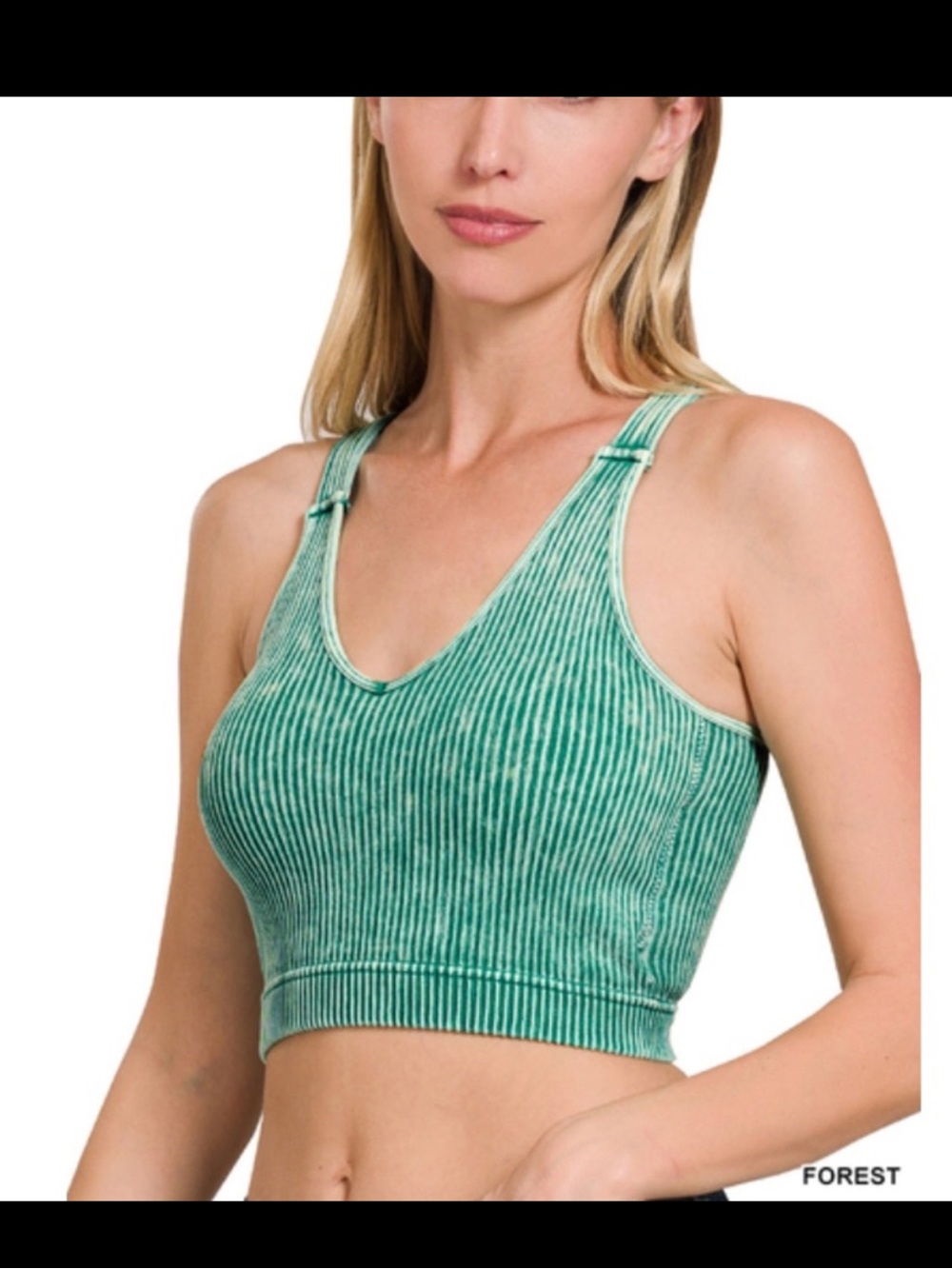ZENANA WASHED RIBBED CROPPED SEAMLESS BRA PADDED TANK TOP S/M